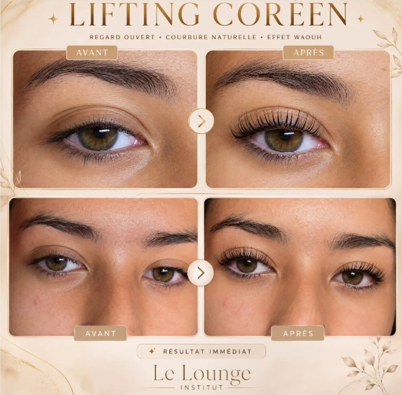 Lifting coréen des cils, avant / après — Le Lounge Institut